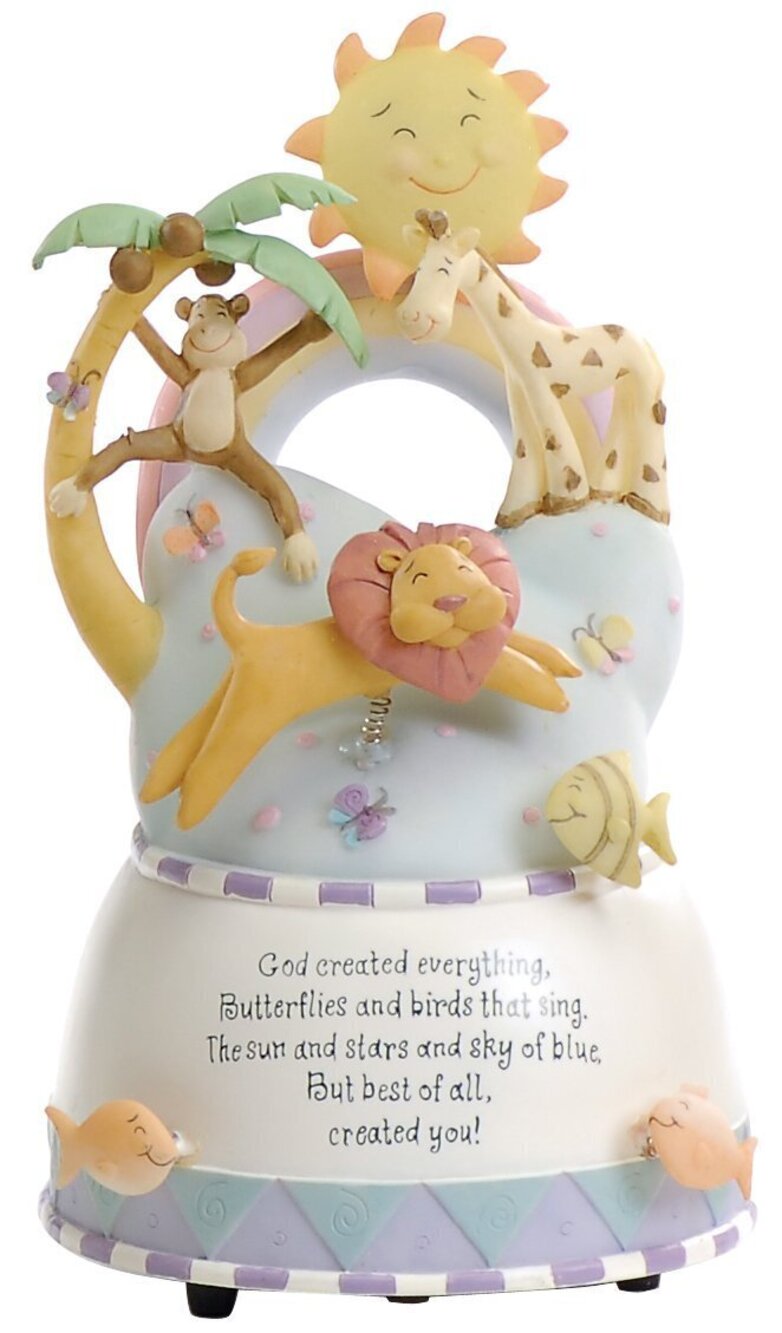 5045 7" God Created Everything Musical Box – Baptism, Christian Nursery